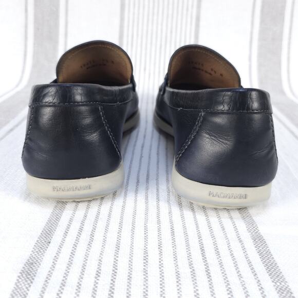 MAGNANNI Shoes Mens 8.5 Navy Blue Leather Bit Marbella Loafers Preppy Docksiders - Picture 6 of 14